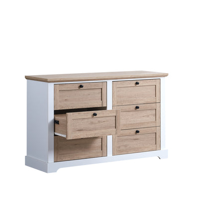 AUTUMN Modern 6 Drawer Master Dresser with Interlock Drawer Feature – Drawer Slide And Interlock Pre-Assembly, Wide Dressers for Bedroom 6 Deep Drawers for Closet Organizer -  Easy Assembly, White/Oak