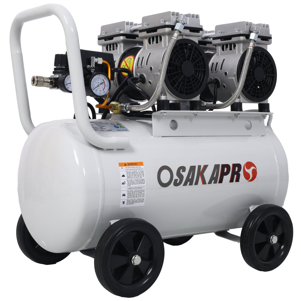 2.5 HP Silent Air Compressor 13 Gallon, Oil-Free, Electric Shop Air Compressor Portable,Lightweight with Wheels, 70 dBA Noise Level, with Automatic Drain Valve,Light Gray