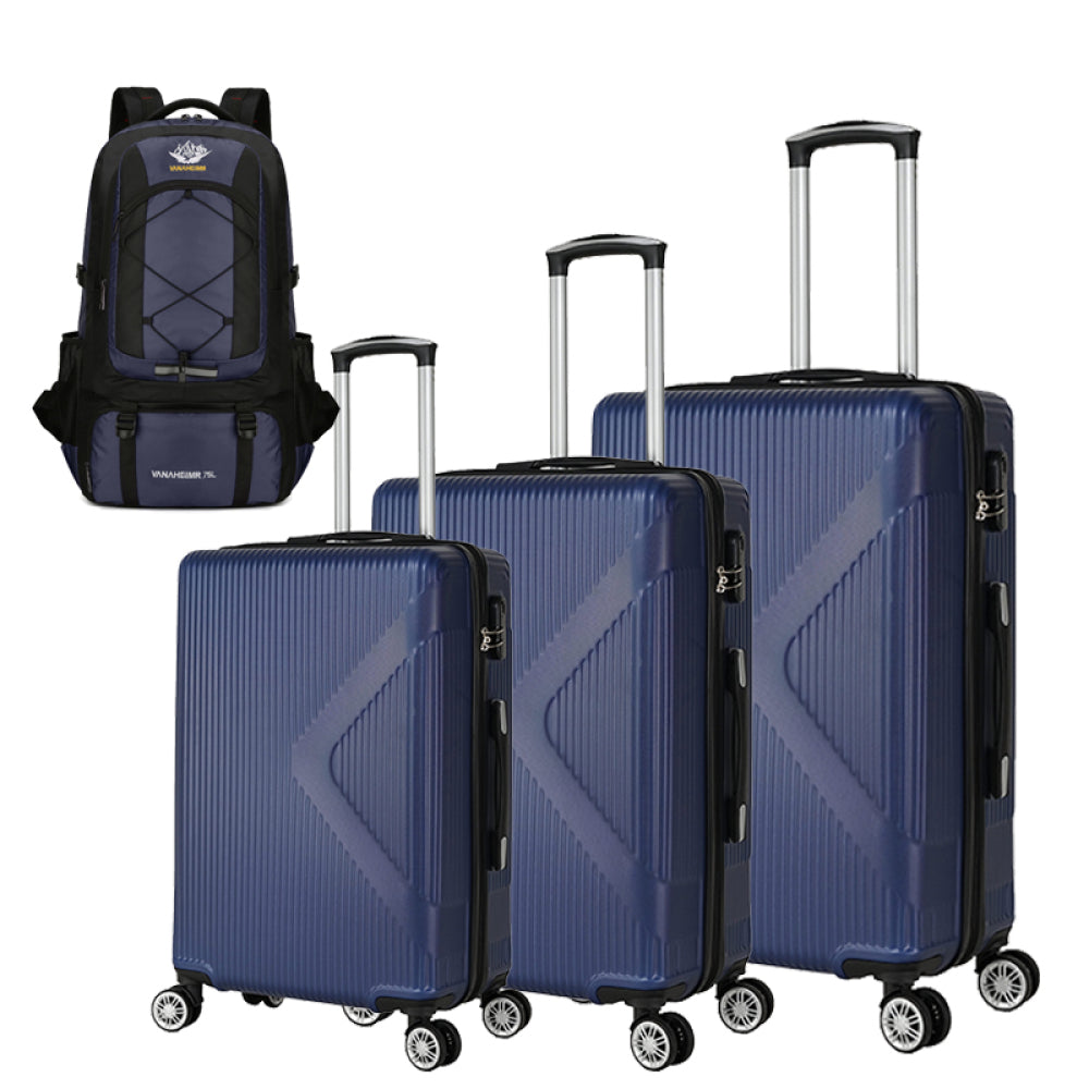 3-piece hard shell luggage set, suitable for both long-distance and short distance travel. Equipped with four-wheel rollers, password lock, and hiking bag