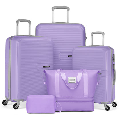 Luggage Sets 5 Piece, Expandable Luggage Hardside PP Suitcase Sets with Spinner Wheels TSA Lock, Green