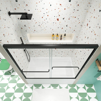 Bathtub Bypass shower door, sliding door, with 1/4" tempered glass and Matted  black finish  56"-60"x58"