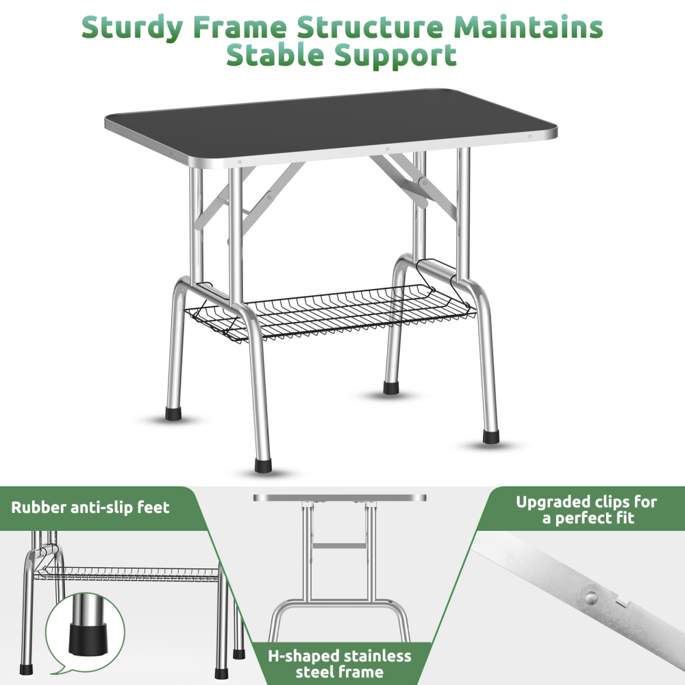 46 Inch Foldable Dog Grooming Table for Home with Adjustable Arm, Noose, Non-Slip Surface, and Storage Mesh Tray