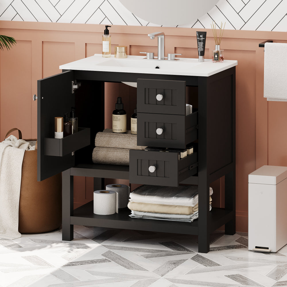 30inch Transitional Style Bathroom Vanity Cabinet Combo with Ceramic Sink