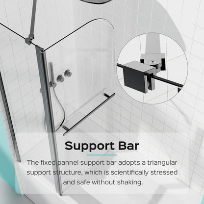 43 in. W * 58 in. H Frameless Folding Shower Doors for Bathtub, 1/4" (6mm) Thick SGCC Tempered Glass Door, Bathroom Pivot Tub Glass Door,  Matte Black