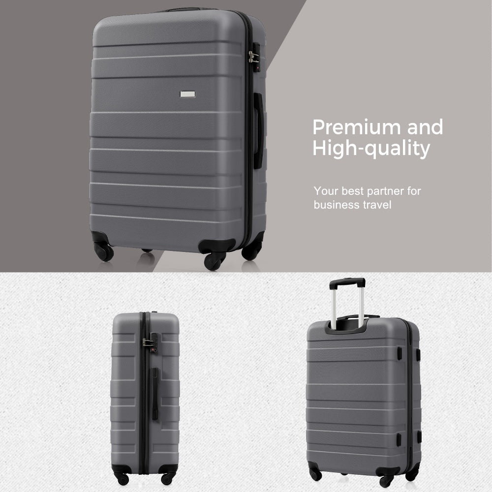 Luggage Sets New Model ABS Hardshell 3pcs Clearance Luggage Hardside Lightweight Durable Suitcase sets Spinner Wheels Suitcase with TSA Lock 20''24''28''( grey)