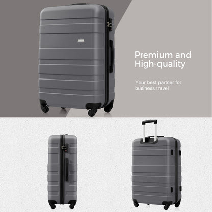 Luggage Sets New Model ABS Hardshell 3pcs Clearance Luggage Hardside Lightweight Durable Suitcase sets Spinner Wheels Suitcase with TSA Lock 20''24''28''( grey)