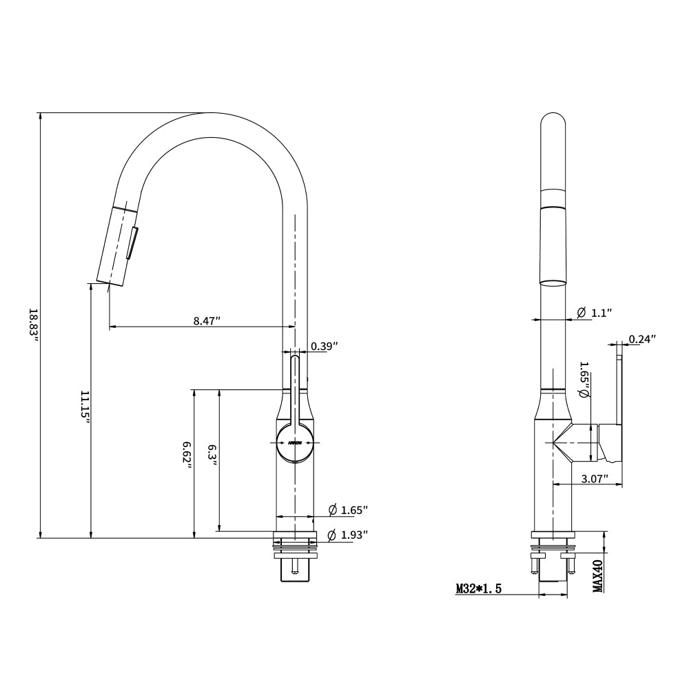 Bothwa Home 18.83" CUPC Certified Pull-down Kitchen Faucet (Brushed Nickel Finish)