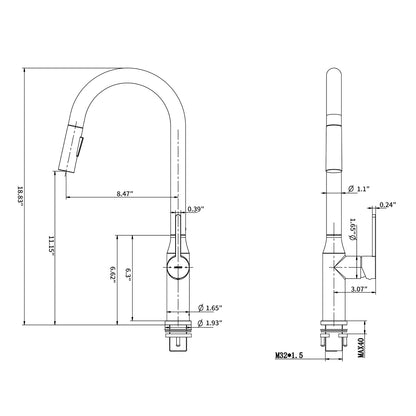 Bothwa Home 18.83" CUPC Certified Pull-down Kitchen Faucet (Brushed Nickel Finish)