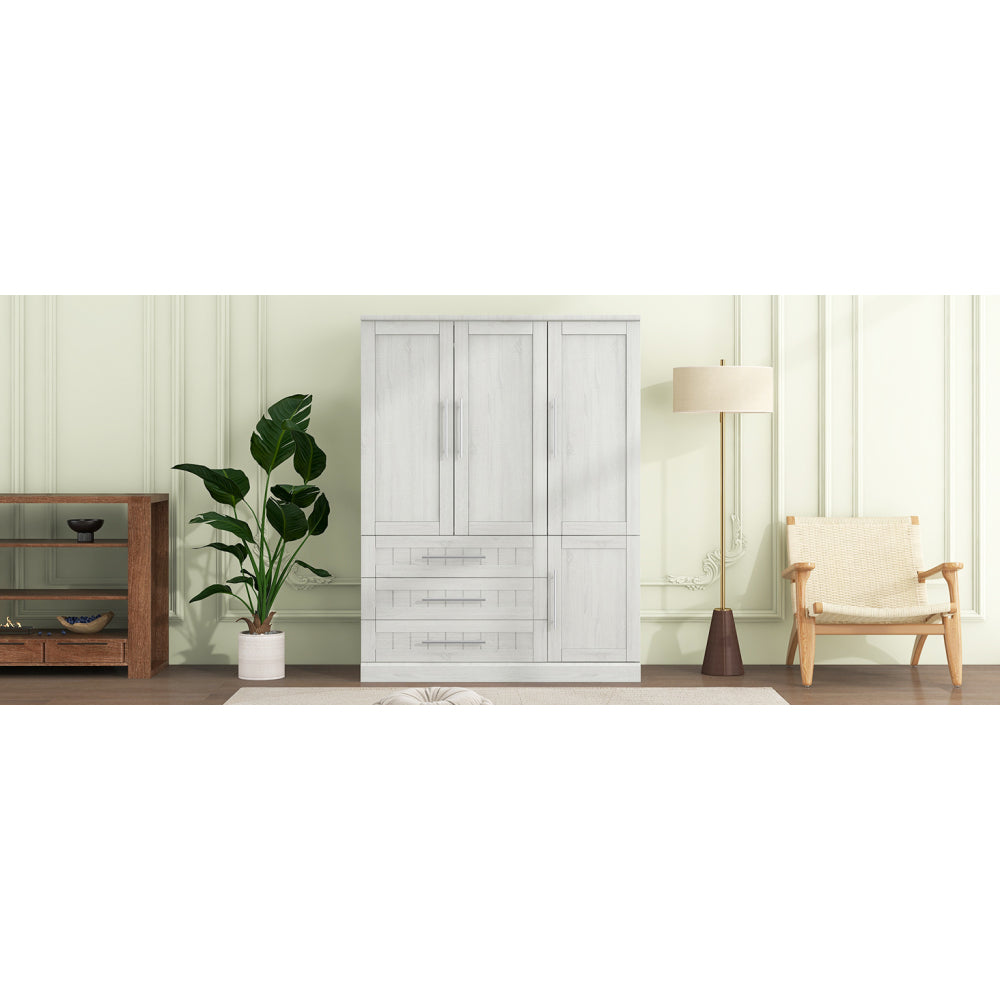 4 Door Wardrobe Armoire Closet with 3 Drawers, White