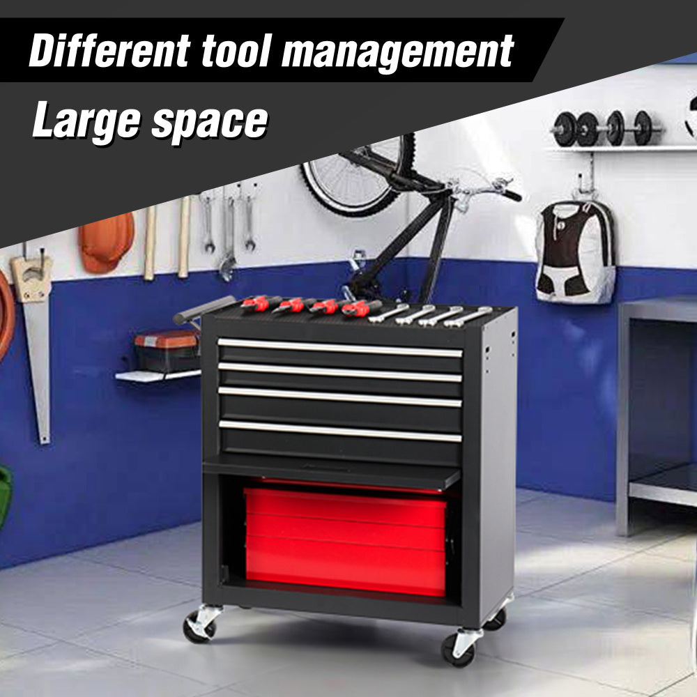 4-Drawer Rolling Tool Chest, Cabinet with 4 Wheels Tool Chest with Drawers, Suitable for Garages, Warehouses, Workshops, Repair Shops, Black