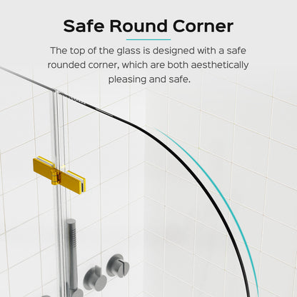 34" W x 58" H Frameless Folding Pivot Bathtub Door, 1/4" (6mm) Thick SGCC Clear Tempered Glass Door, Bathroom Pivot Bifold Shower Tub Door Panel, Reversible Installation, Brushed Gold Finish