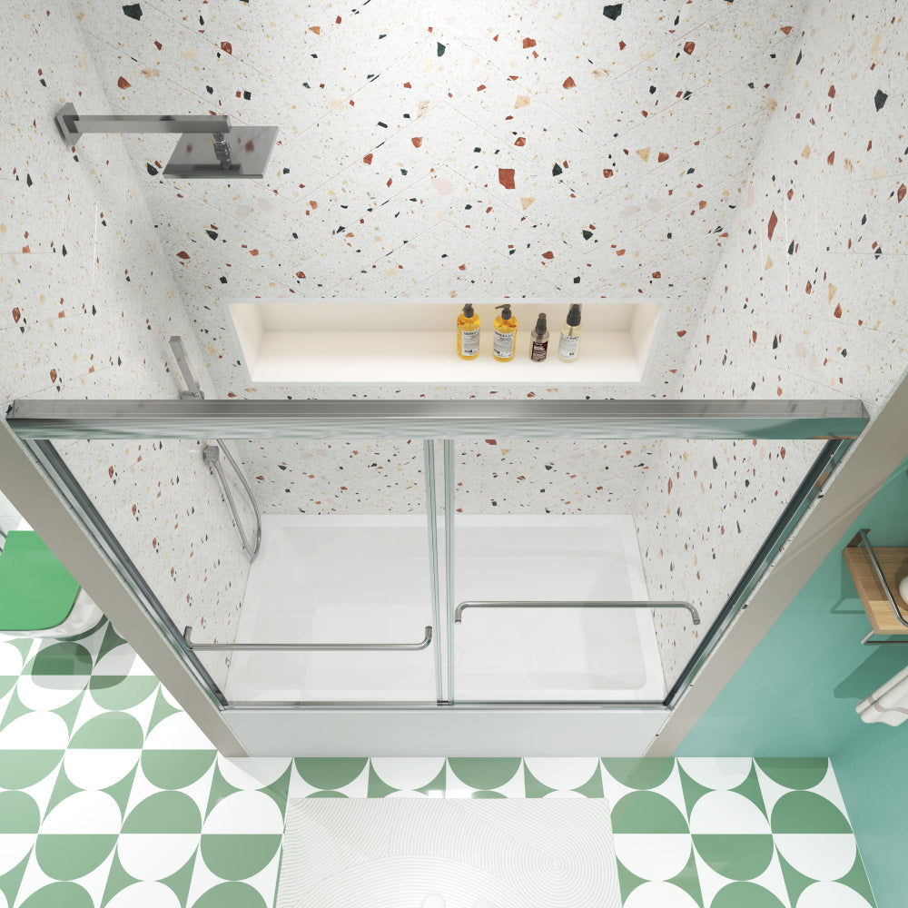 Bathtub Bypass shower door, sliding door, with 1/4" tempered glass and Chrome finish  56-60"x58"