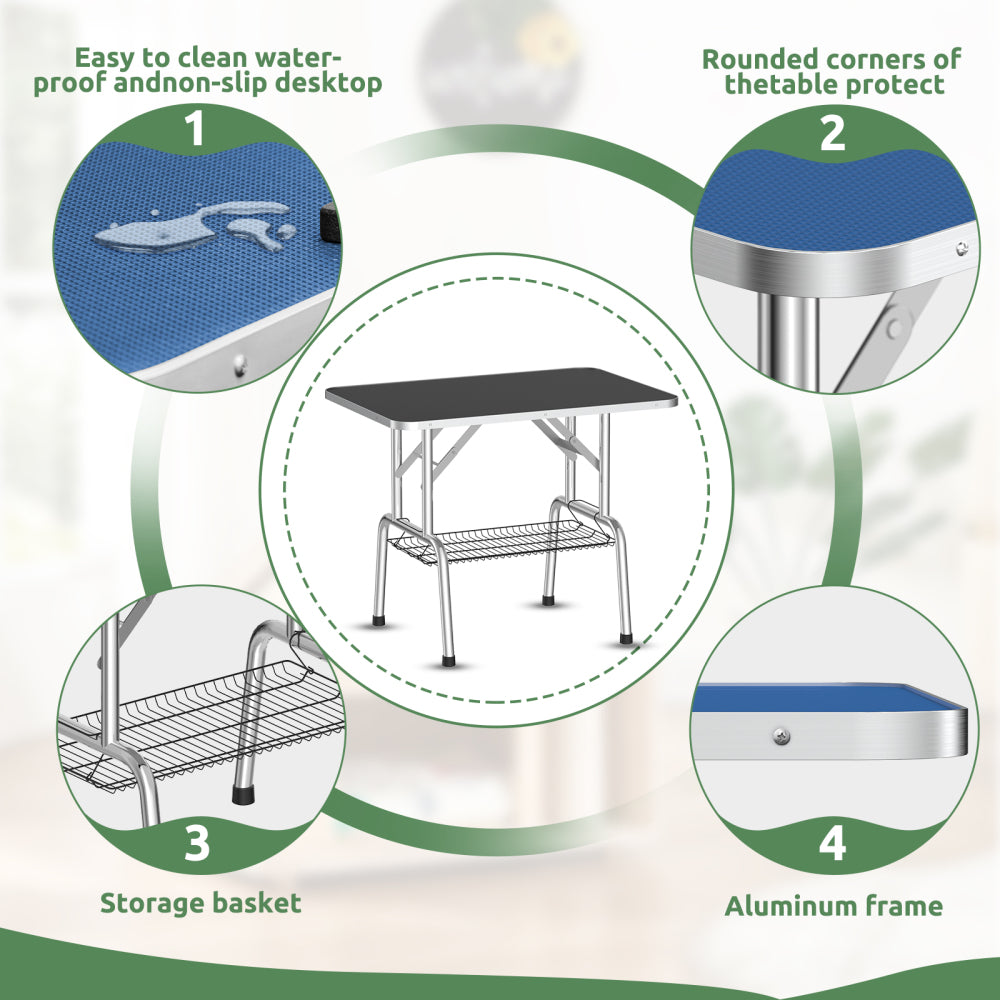 36 Inch Foldable Dog Grooming Table for Home with Adjustable Arm, Noose, Non-Slip Surface, and Storage Mesh Tray