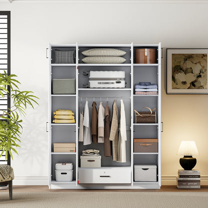 4-Door Wardrobe with 1 Drawer and Top Cabinet , White