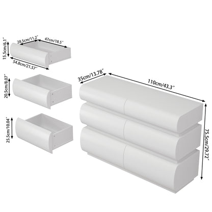 6 Drawer Dresser for Bedroom, White Dresser No Handle, Modern 6 Chest of Drawers with Wide Storage