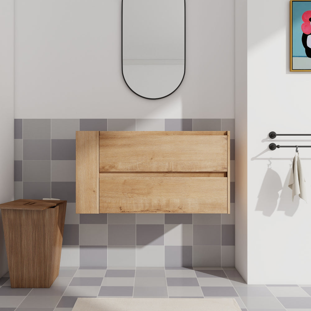 36" Wall Mounting Bathroom Vanity With Ceramic Sink, Soft Close Drawer