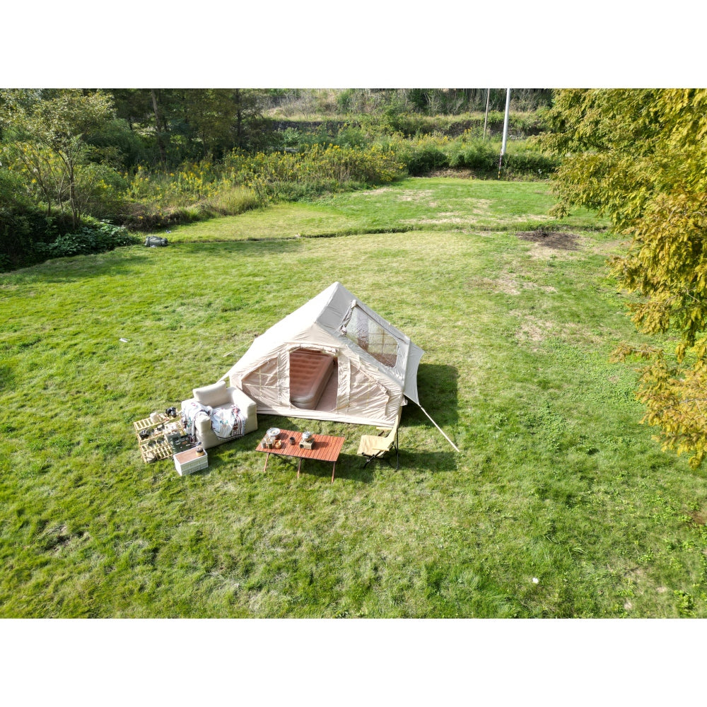 Inflatable Camping Tent Easy Setup 4 Season Glamping Tent with High Performance Inflatable Structure 4-6 Persons Waterproof Windproof Outdoor Self-Supporting Blow up Tent Air Tent Portable House Beige