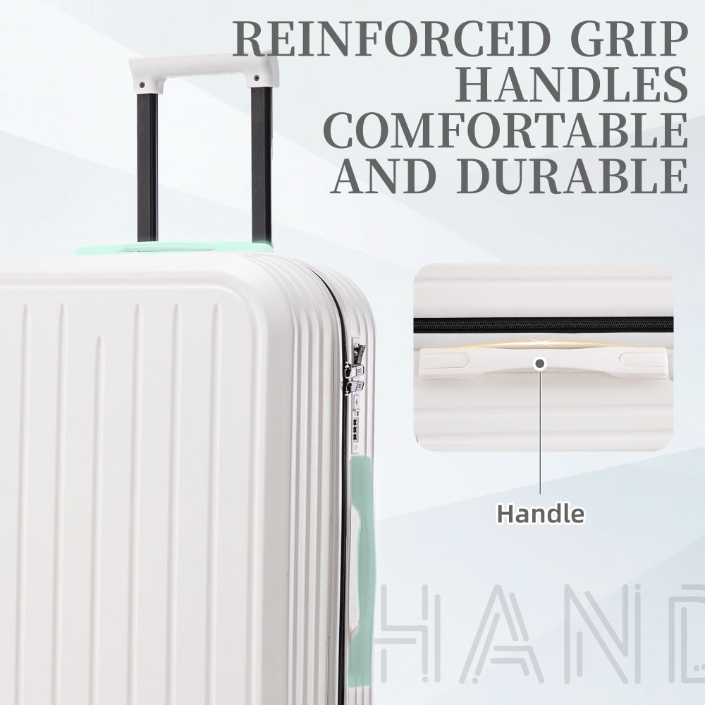 20/24/28in ABS 360° Spinner Wheel Luggage, Carry on Suitcase, with Cup Holder & USB Port (White)