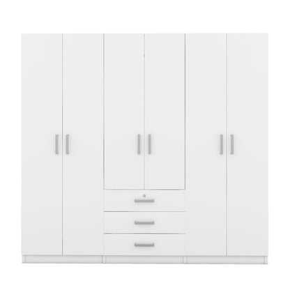 6-Doors Wooden Wardrobe Storage for Bedroom, with Big Drawers, White
