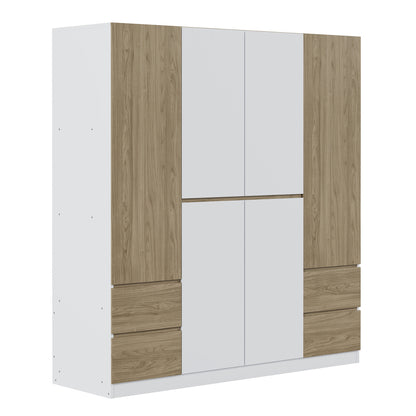 6-Doors Wooden Wardrobe Storage for Bedroom,with 4 Drawers,White+Nature