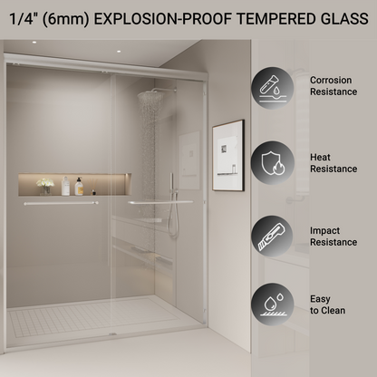 56-60 in. W x 72 in. H Double Sliding Shower Door, Semi-frameless Bypass Bathroom Sliding Door with 1/4" (6mm) Tempered Glass for Walk-in Shower, Chrome 24D03-60CX