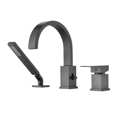 Waterfall Bathtub Faucet with Sprayer, 3-Hole Roman Tub Filler with Hand Shower Deck Mount Waterfall Tub Spout Set