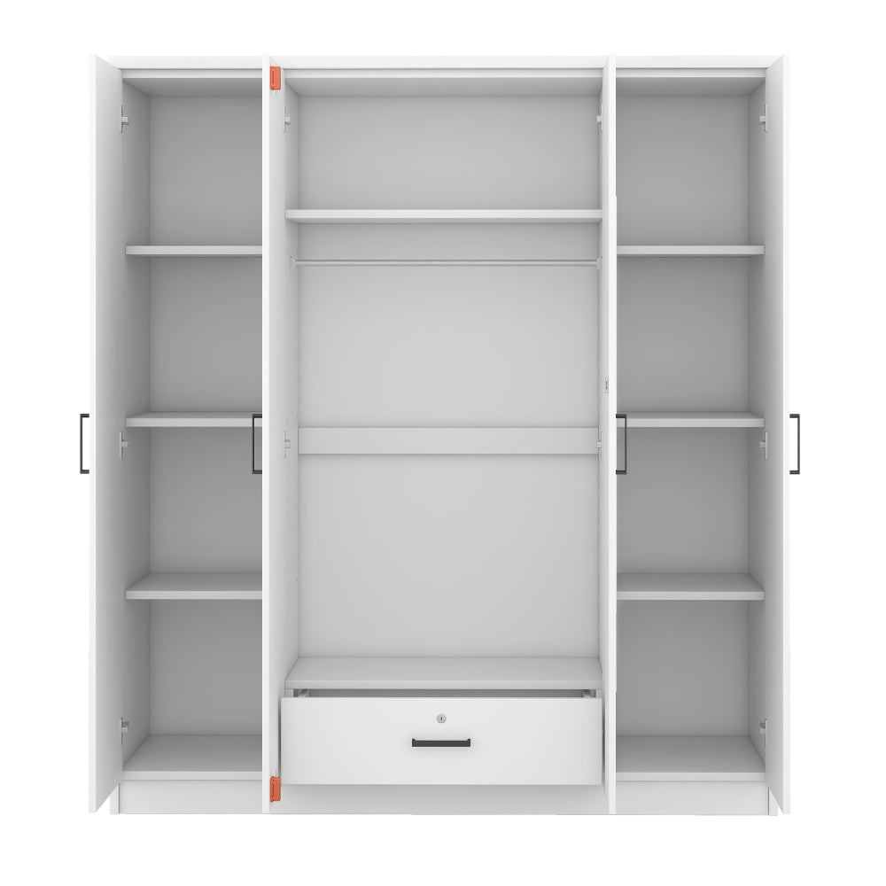 4-Door Mirror Wardrobe with shelves, White