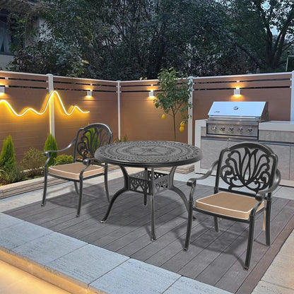 Ø39.37-inch Cast Aluminum Patio Dining Table With Black Frame and Umbrella Hole