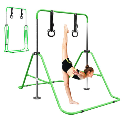 Green Multi-Functional Adjustable Height Children's Horizontal Gymnastic Bar With Bear Rings