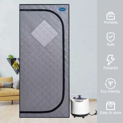 Full Size Portable Grey Steam Sauna tent–Personal Home Spa, with Steam Generator, Remote Control, Foldable Chair, Timer and PVC Pipe Connector Easy to Install.Fast heating, with FCC Certification