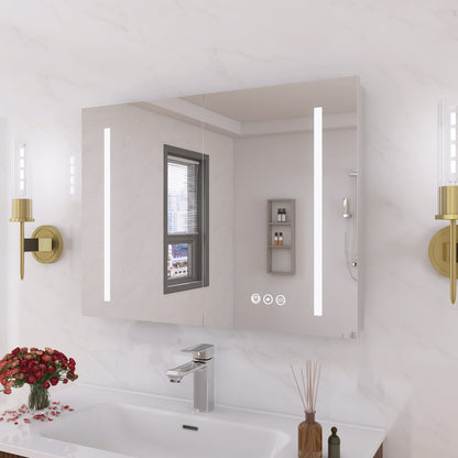 32 x 24 in. Aluminum Dimmable Surface Mount Medicine Cabinet with Mirror, LED and Shelves