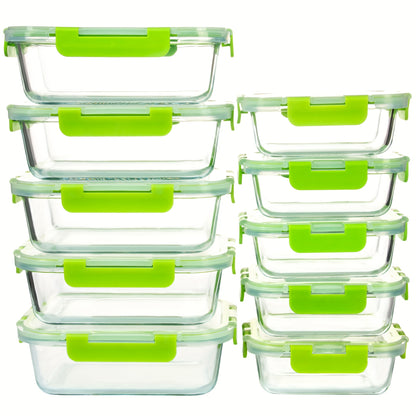 10-Piece Glass Food Storage Container, Sealed Glass Lunch Container, Stackable Glass Food Storage Container Set with Lid for Microwave, Oven, Freezer and Dishwasher