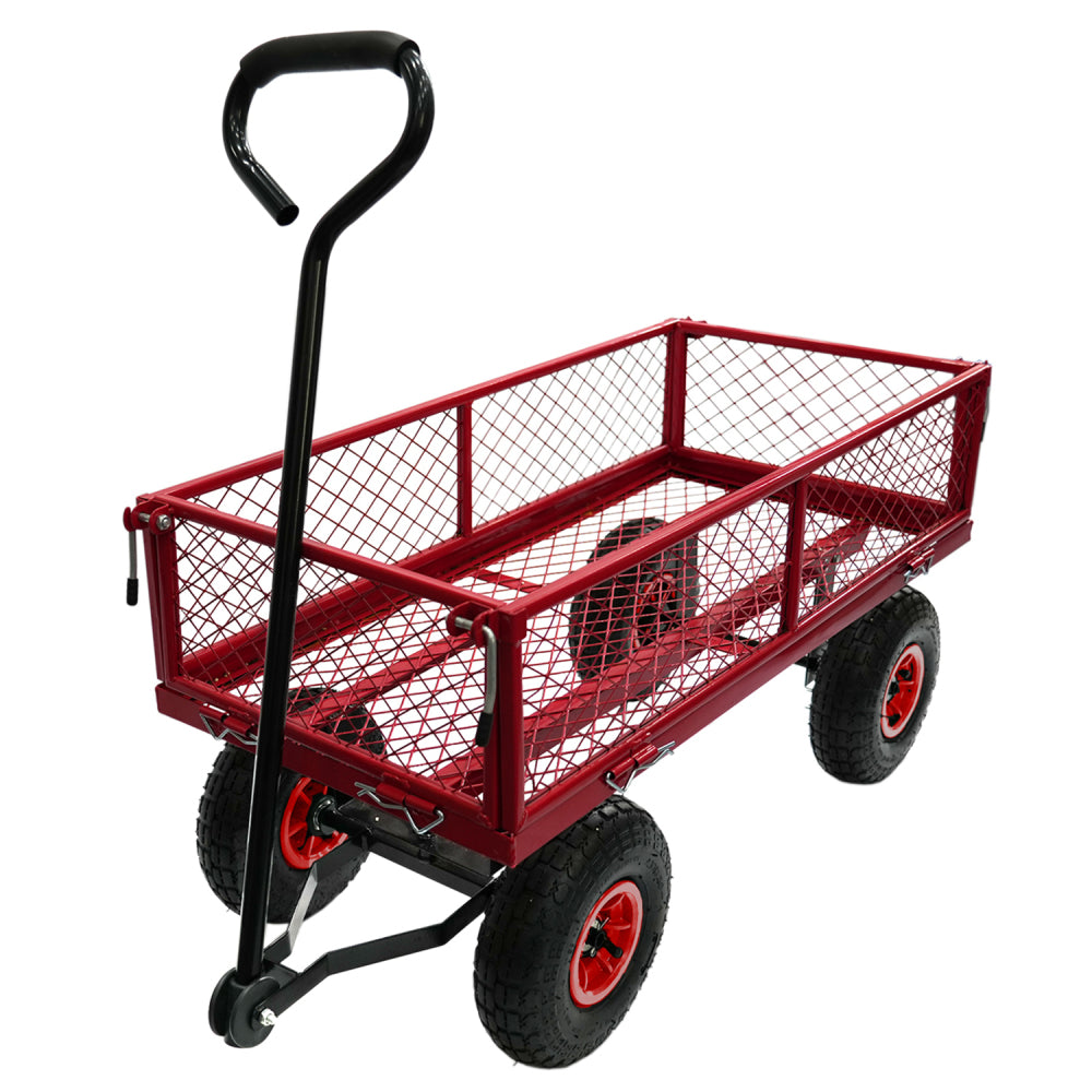 3 cu. ft. 300 lbs. Capacity Removable Sides Metal Steel Mesh Heavy Duty Utility Wagon Outdoor Garden Cart in Yellow