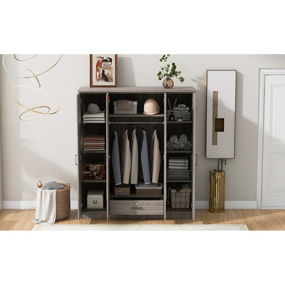 4-Door Mirror Wardrobe with shelves, Gray