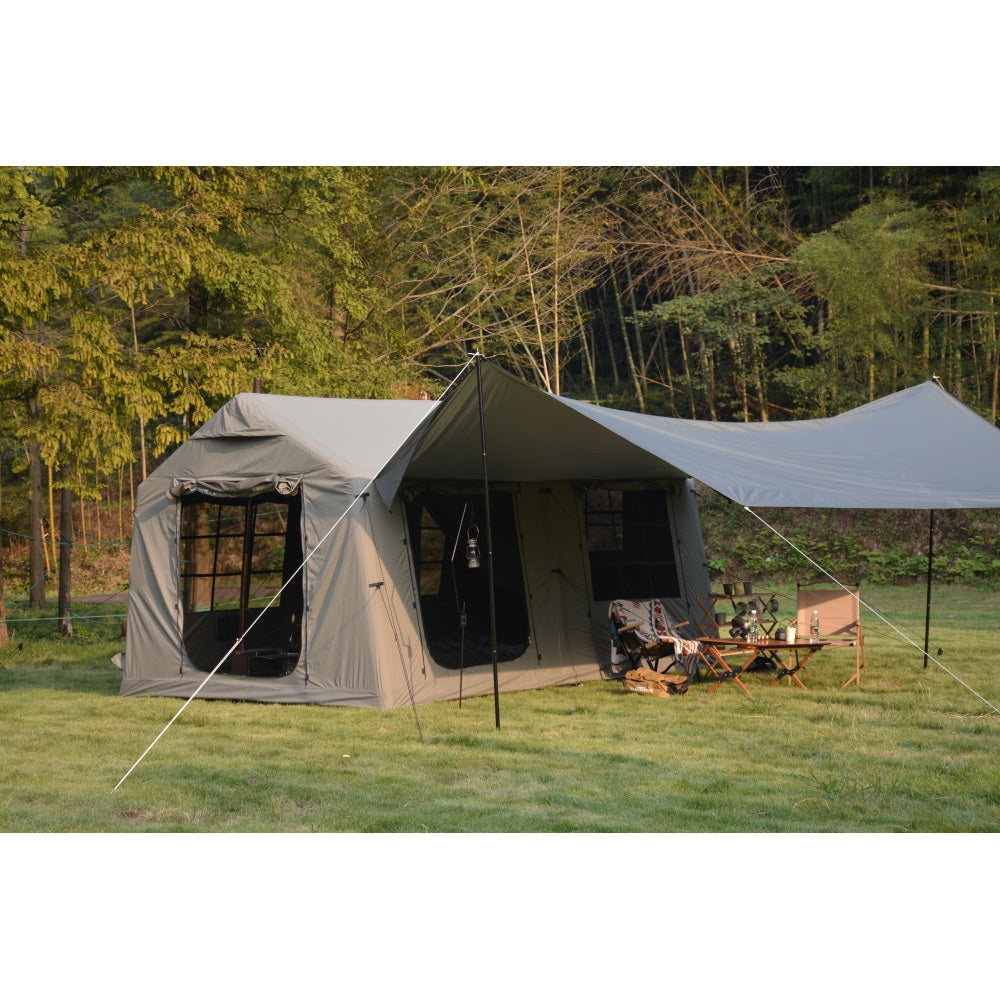 9.8 x13ft with canopy, Inflatable Camping Tents with Hand Pump, Air Glamping Tents,  Easy Setup Waterproof and Windproof Blow up Tent  Army green
