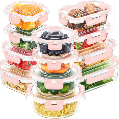 12-Piece glass food storage containers with lid, meal preparation, pantry kitchen lunch storage containers, leak-proof, sealed glass lunch bento boxes for microwave ovens, ovens, refrigerators, and dishwashers