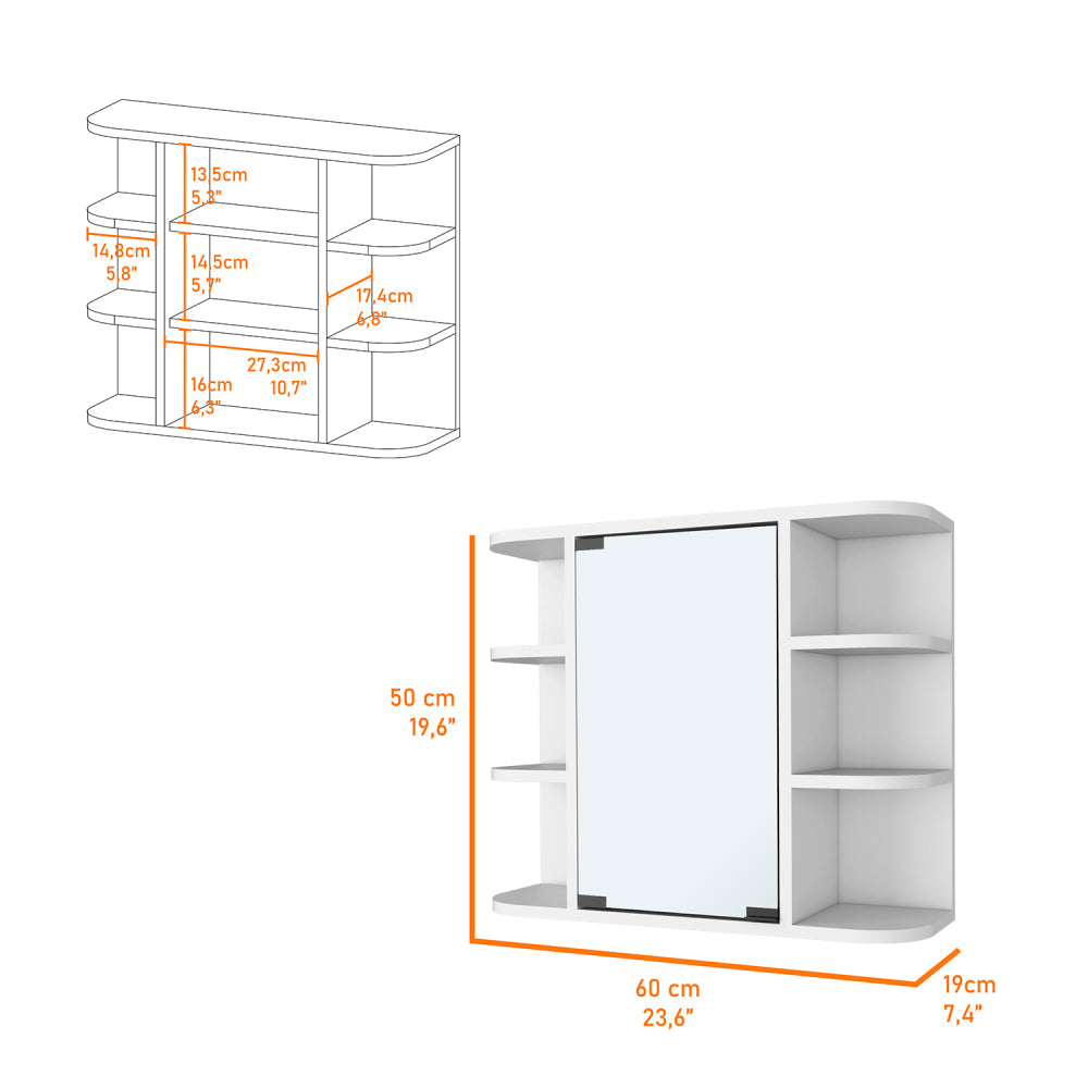 Valdez Medicine Cabinet With Six Shelves, Mirror Cabinet