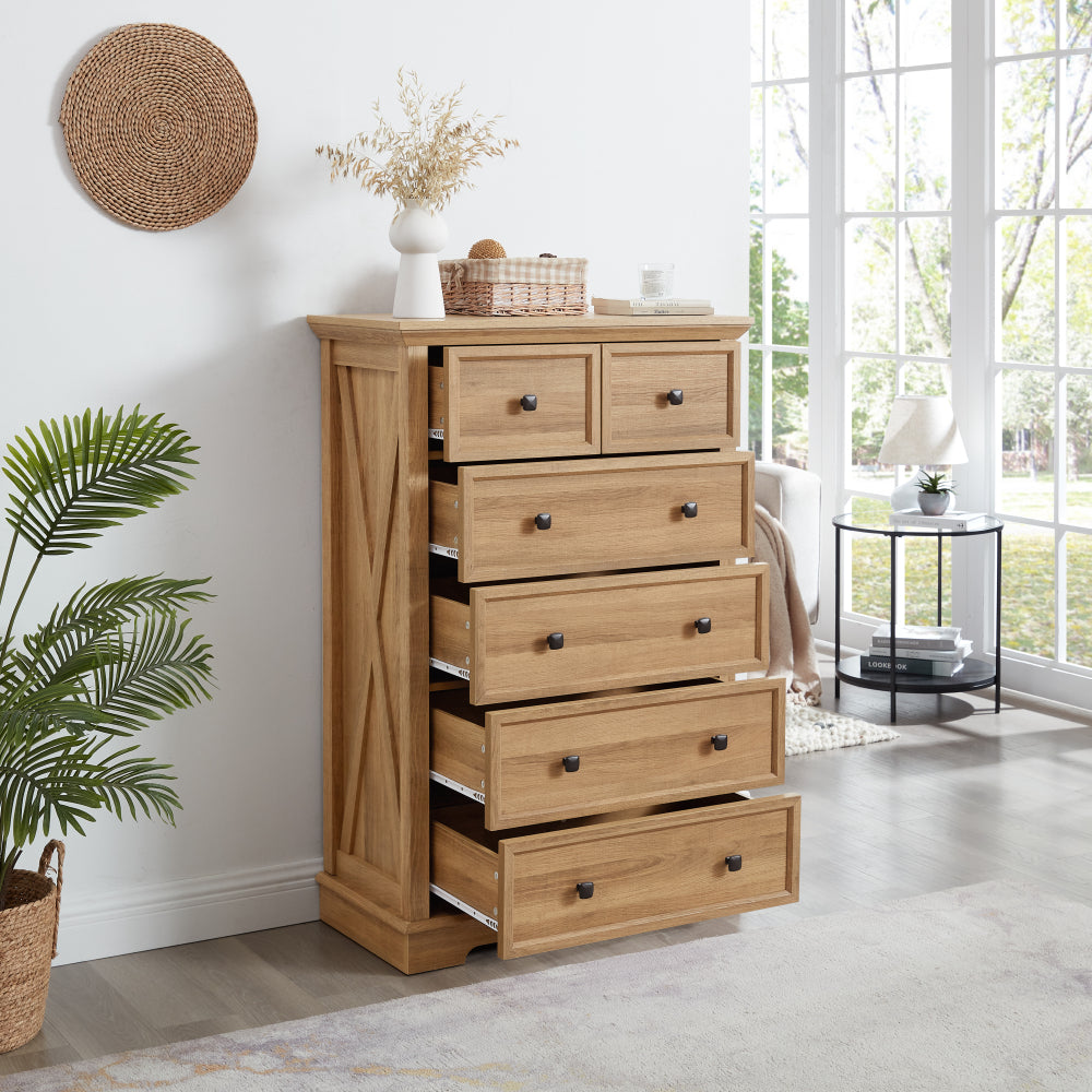 6 Drawer Dresser,6 Drawers cabinet Tall Chest of Drawers Closet Organizers  Storage Clothes, cabinet of 6 drawers Living Room, OAK, 31.50''L*15.75W''*47.64''H