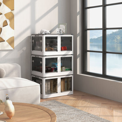 HOMCOM 3 Stackable Storage Bins w/ Lids, Wheels, Collapsible, 18 gal, White