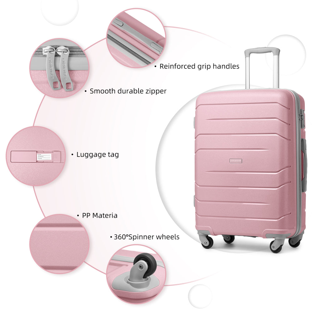 Luggage Sets 5 Piece, Expandable Luggage Hardside PP Suitcase Sets with Spinner Wheels TSA Lock, Pink