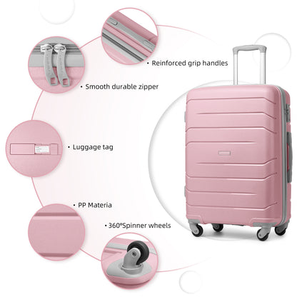 Luggage Sets 5 Piece, Expandable Luggage Hardside PP Suitcase Sets with Spinner Wheels TSA Lock, Pink