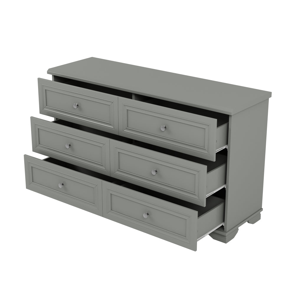 6 Drawers Elegant Design Wooden Dresser, Retro Style Storage Cabinet with Metal Handles for Bedroom, Gray
