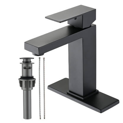 Bathroom Faucet Single Hole, Single Handle Stainless Steel Faucet for Bathroom Sink with Deckplate and Drain Assembly