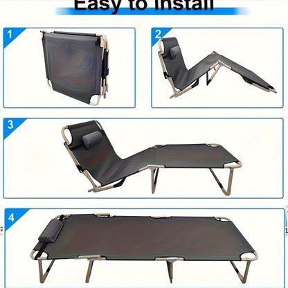 Outdoor light and comfortable folding bed, 4 kinds of headrest adjustment, easy to carry, 7.87 inches above the ground, suitable for hiking and camping, moisture-proof 30% folding bed