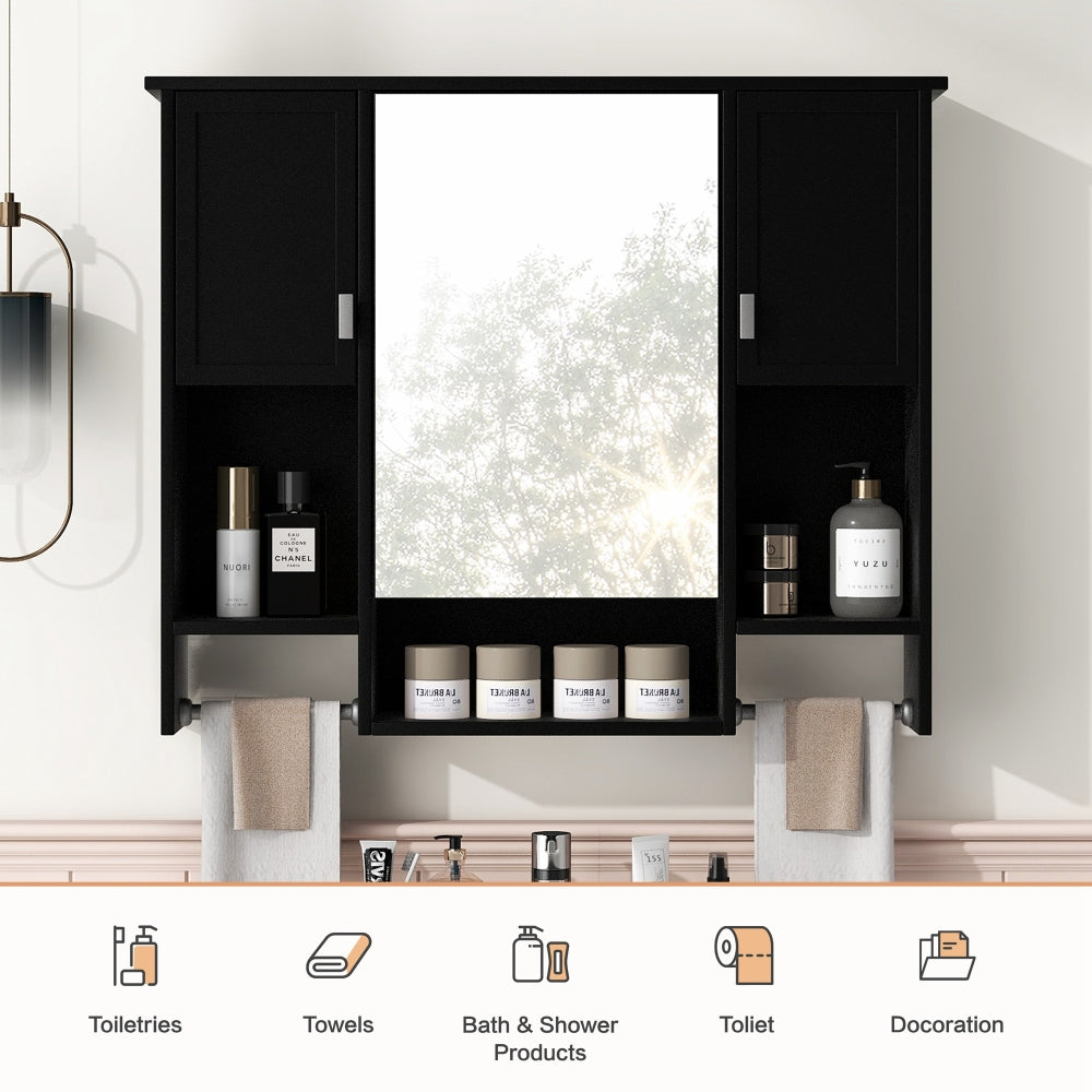 35'' x 28'' Modern Wall Mounted Bathroom Storage Cabinet, Bathroom Wall Cabinet with Mirror, Medicine Cabinet with Towels Bar