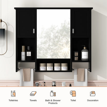 35'' x 28'' Modern Wall Mounted Bathroom Storage Cabinet, Bathroom Wall Cabinet with Mirror, Medicine Cabinet with Towels Bar