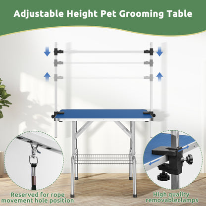 42 Inch Foldable Dog Grooming Table for Home with Adjustable Arm, Noose, Non-Slip Surface, and Storage Mesh Tray