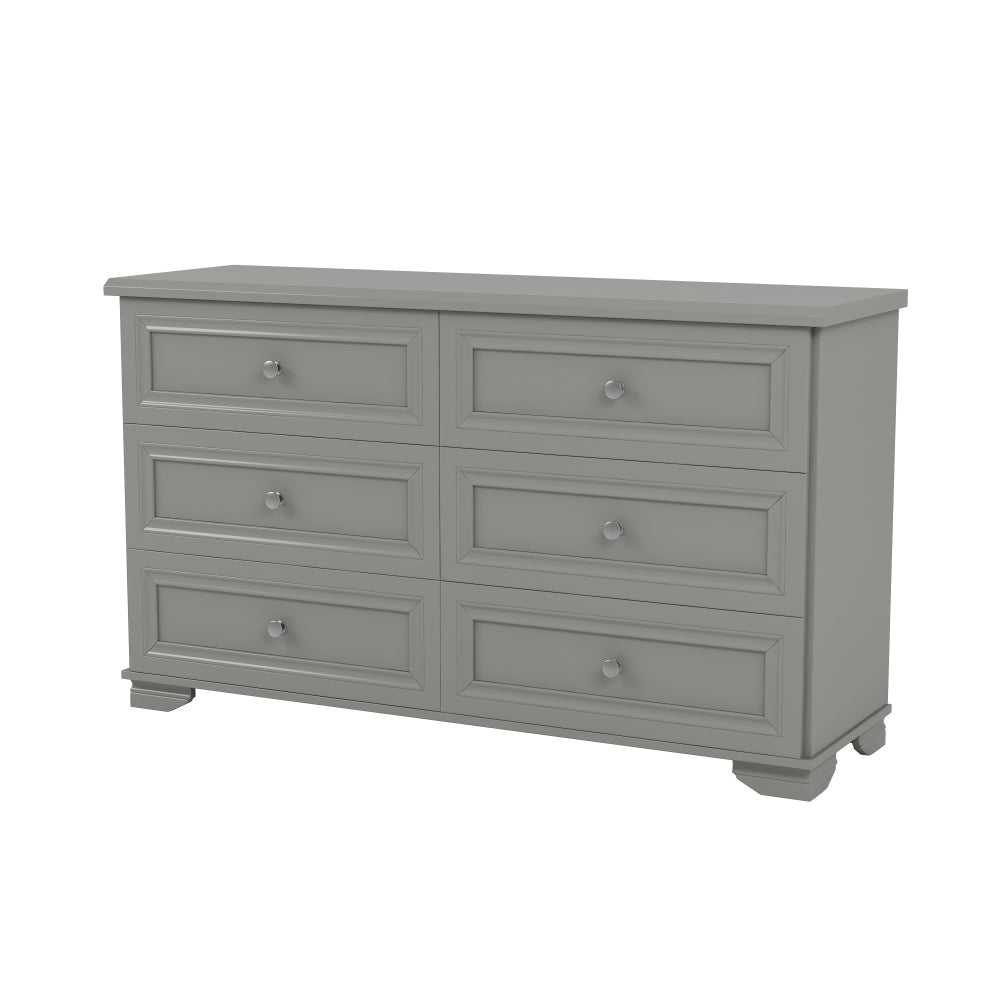 6 Drawers Elegant Design Wooden Dresser, Retro Style Storage Cabinet with Metal Handles for Bedroom, Gray
