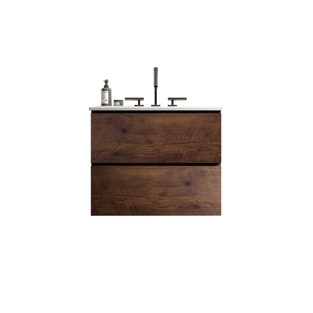 Wall Mount 24" Walnut Bathroom Vanity with Ceramic Sink with three faucet holes, Large Storage Floating Bathroom Vanity for Modern Bathroom, One-Piece Sink Basin without Drain, Pre-assembled