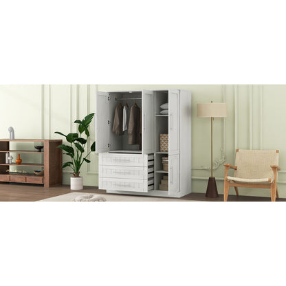4 Door Wardrobe Armoire Closet with 3 Drawers, White